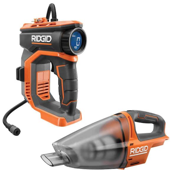 RIDGID 18V Cordless Portable Inflator with Cordless Hand Vacuum (Tools Only)