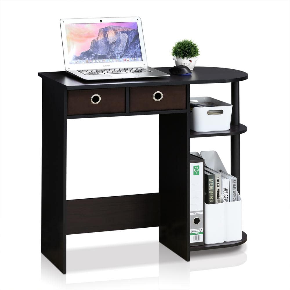 Modern Walnut Wood Computer Desk with Dual Drawers