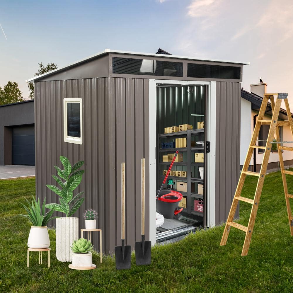 6 ft. W x 5 ft. D Outdoor Metal Storage Shed with Window Transparent Plate,