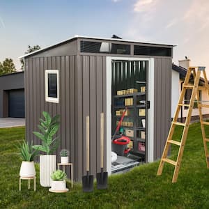 6 ft. W x 5 ft. D Outdoor Metal Storage Shed with Window Transparent Plate, for Garden Backyard, Gray (30 sq. ft.)