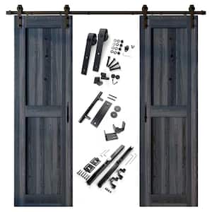 30 in. x 84 in. H-Frame Navy Double Pine Wood Interior Sliding Barn Door with Hardware Kit Non-Bypass