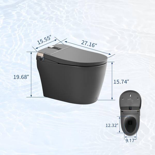 UPIKER Smart 12-in-1 Single Flush Elongated Toilet in Matte Gray with Heated Seat