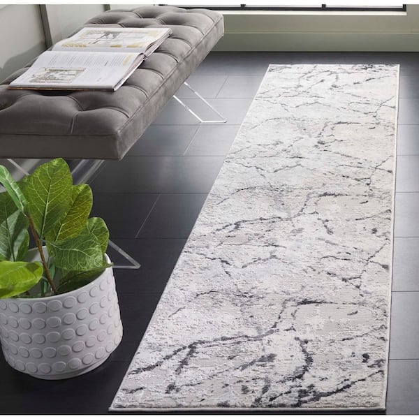 Hanna 2 ft. x 8 ft. Gray/Ivory Dark Gray Abstract Marble Runner Rug