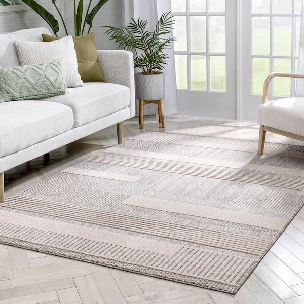 Harlow Briar Beige 7 ft. 10 in. x 9 ft. 10 in. Tribal Geometric Abstract Looped Pile Area Rug