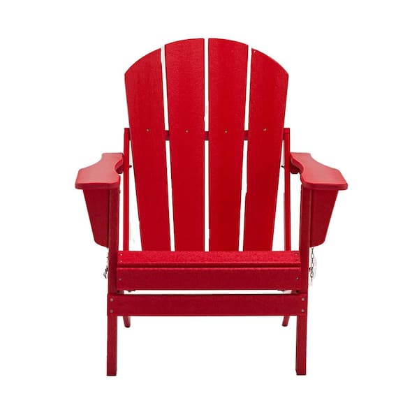 Unbranded Classic Solid Red Folding Plastic Outdoor Adirondack Chair All-weather for Garden and Yard