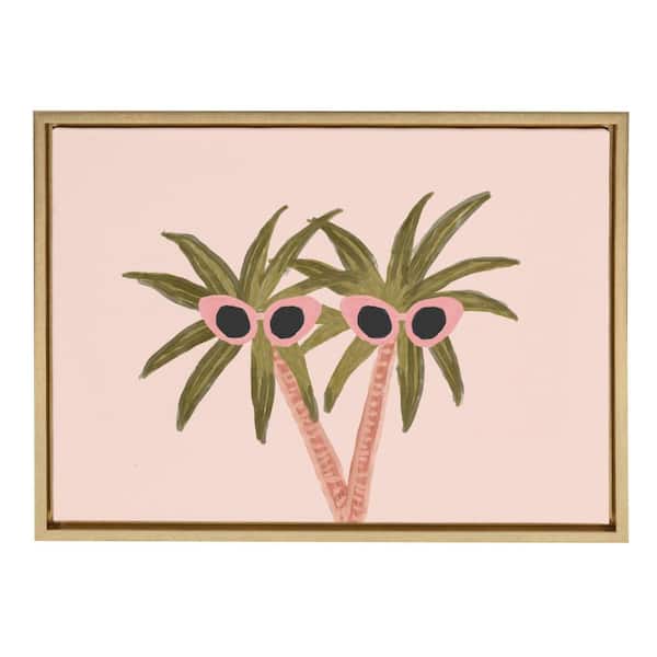 DesignOvation Sylvie "Palm Trees and Sun" by Kendra Dandy of Bouffants and Broken Hearts Framed Canvas Wall Art 18 in. x 24 in.