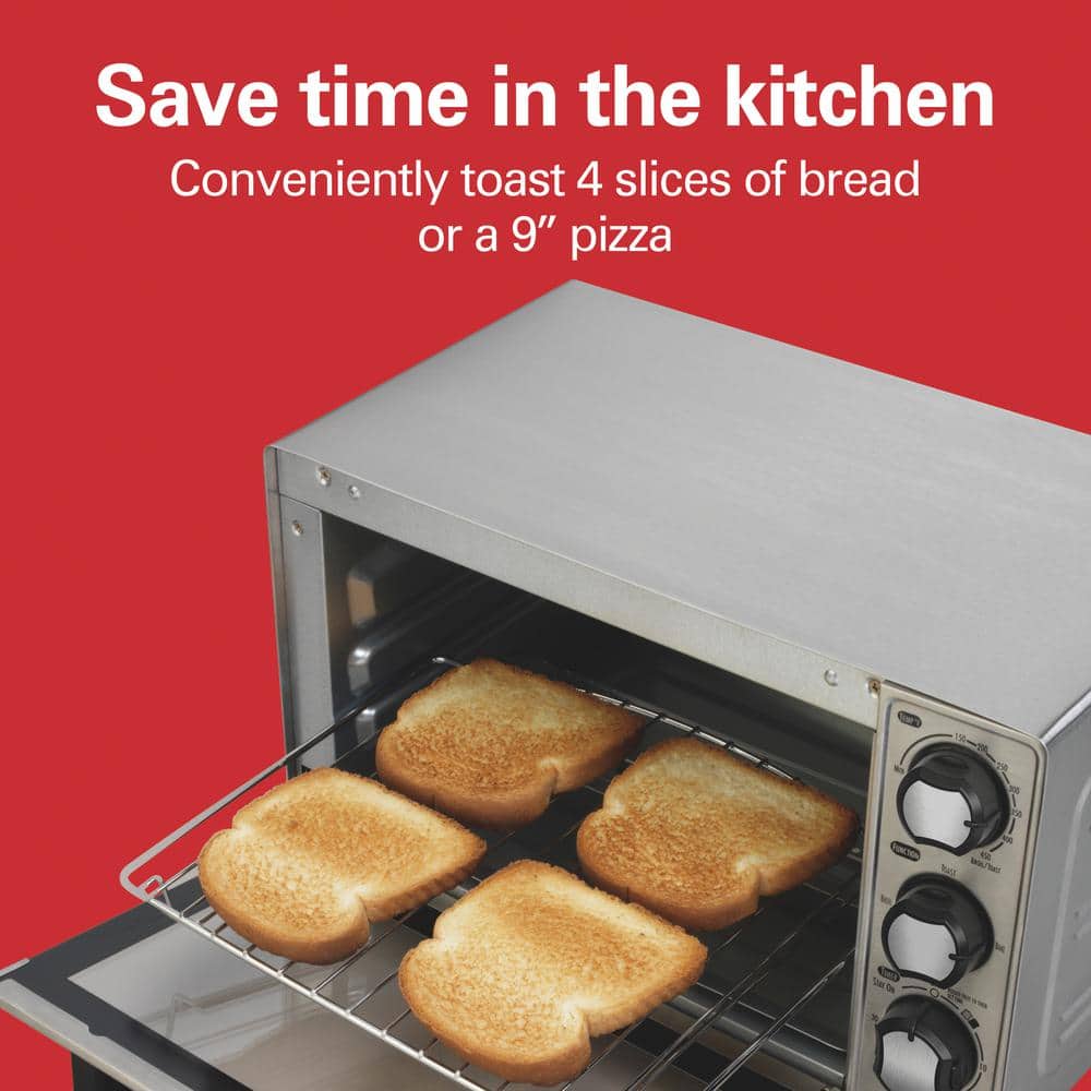 Stainless Steel 4-Slice Countertop Toaster Oven with Automatic Shutoff