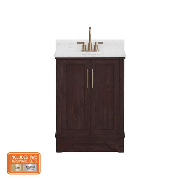 Eastwood 25 in. Single Sink Dark Walnut Bath Vanity with Carrara White Engineered Stone Top (Assembled)