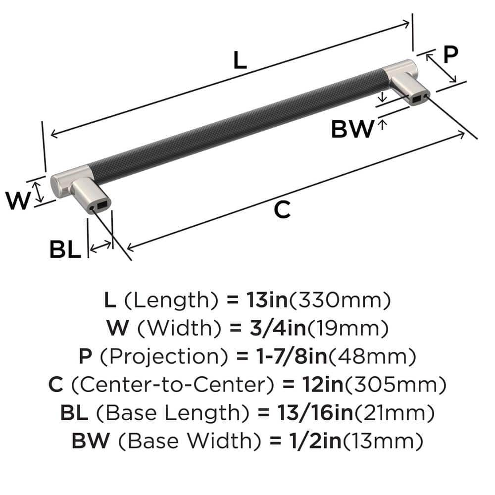 Polished Nickel and Black Bronze 13" Appliance Pull with Mounting Hardware