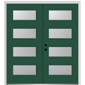 64 in. x 80 in. Celeste Right-Hand Inswing 4-Lite Frosted Painted Fiberglass Smooth Prehung Front Door 4-9/16 in. Frame