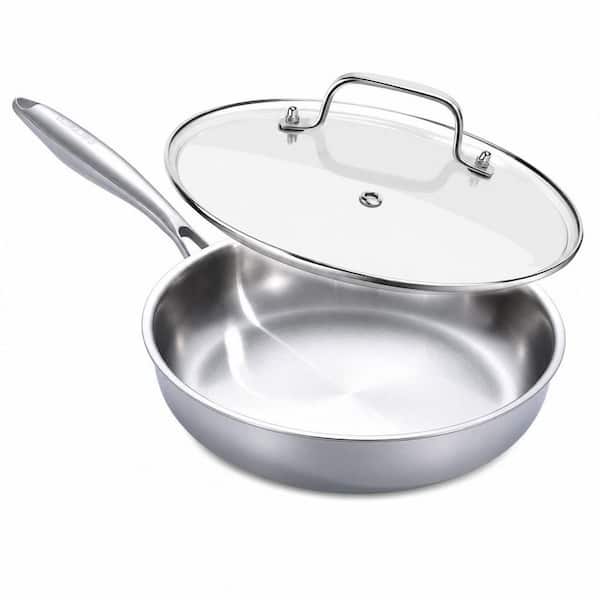 Diameter 12.5 in. Tri-Ply Stainless Steel Skillet with Lid, Compatible with All Cooktops, Dishwasher Safe