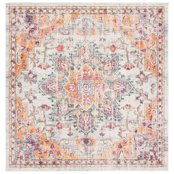 SAFAVIEH Madison Beige/Orange 5 ft. x 5 ft. Border Geometric Floral Medallion Square Area Rug