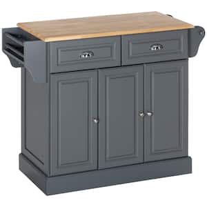 Grey Rubberwood 43.25 in. Kitchen Island with Storage and Rolling Kitchen Serving Cart