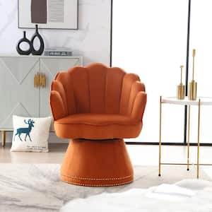Modern Orange Velvet Upholstered Swivel Round Accent Arm Chair