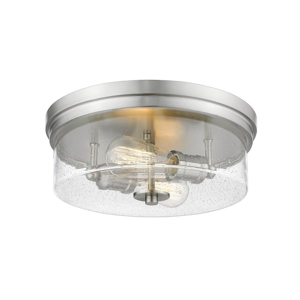 Unbranded 12 in. 2-Light Brushed Nickel Flush Mount with Clear Seedy Shade