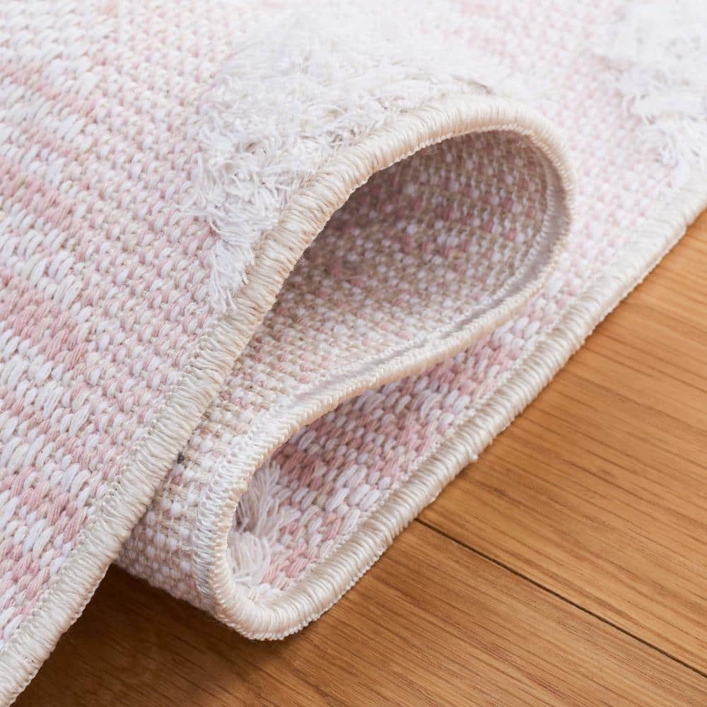 Ivory and Pink Boho-Mod Augustine 54'' Flat Woven Area Rug