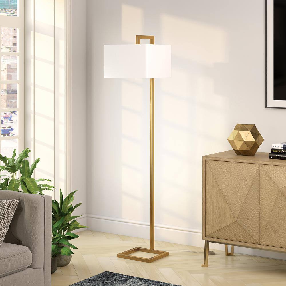Arc Brass Finish 68'' Floor Lamp with Chiffon White Linen Shade