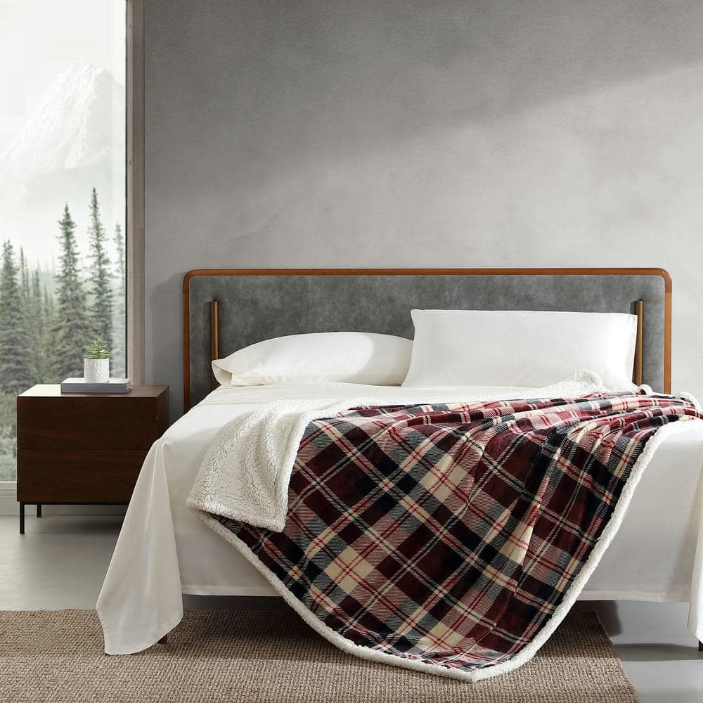 Red Plaid Reversible Sherpa Fleece Throw Blanket
