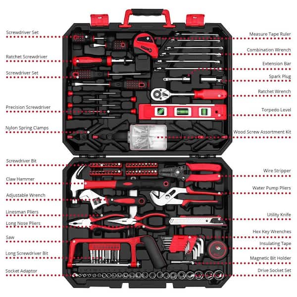 Laybus Red High-Grade Steel 228 Piece Home Tool Kit, Household