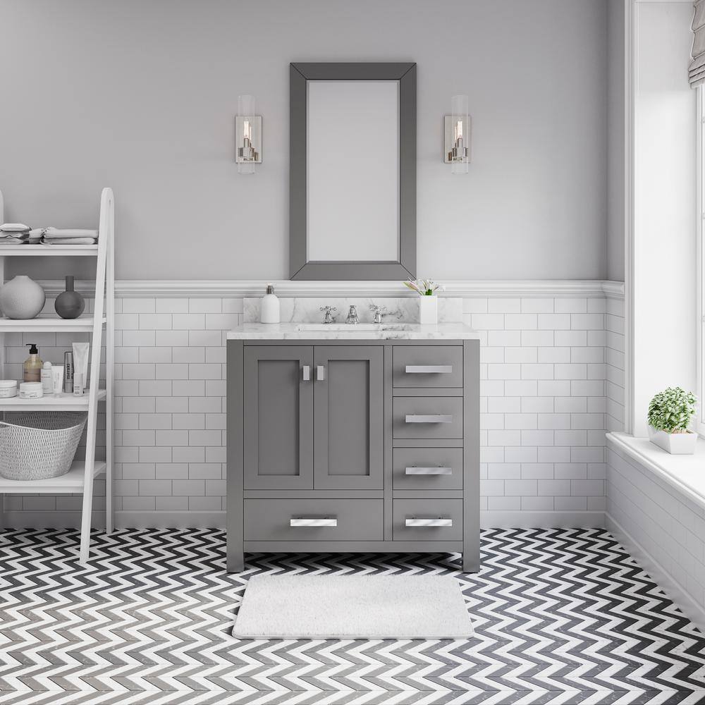 Madison 36 in.W x 21.5 in.D x 34 in.H Single Sink Bath Vanity in Cashmere Grey with Carrara White Marble Top and Faucet price history on PriceWatchPro