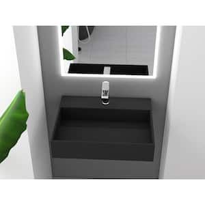 Juniper 24 in. Wall Mount Solid Surface Rectangular Single Basin Non Vessel Bathroom Sink in Matte Black