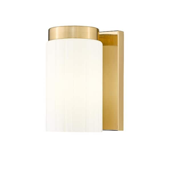 Burk 1-Light Luxe Gold Wall Sconce with Gloss Opal Glass Shade