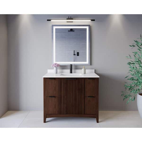 Palmilla 42 in. Single Freestanding Dark Walnut Bath Vanity with White Quartz Top Assembled