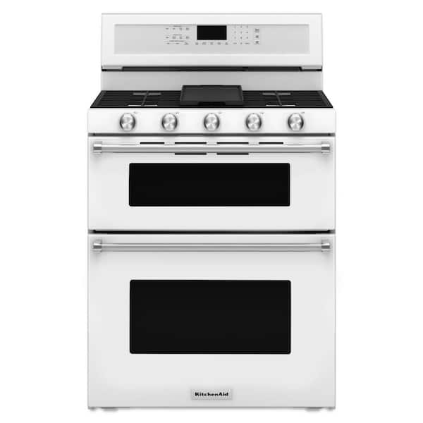 KitchenAid 6.0 cu. ft. Double Oven Gas Range with Self-Cleaning Convection Oven in White