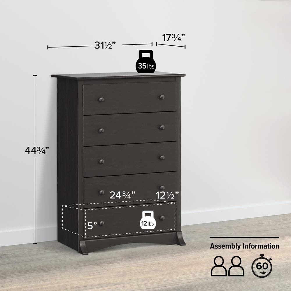 Washed Black 5-Drawer Vertical Chest