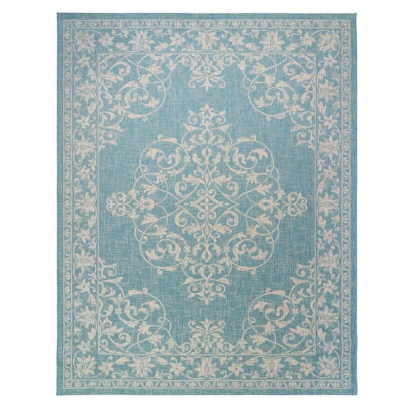 Gertmenian Paseo Ryoan Oasis/Sand 5 ft. x 7 ft. Medallion Indoor/Outdoor Area Rug