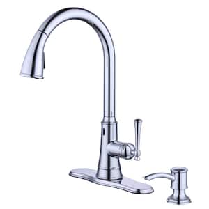 Hemming 1-Handle Touchless Pull Down Sprayer Kitchen Faucet with TurboSpray, FastMount and Soap Dispenser in Chrome