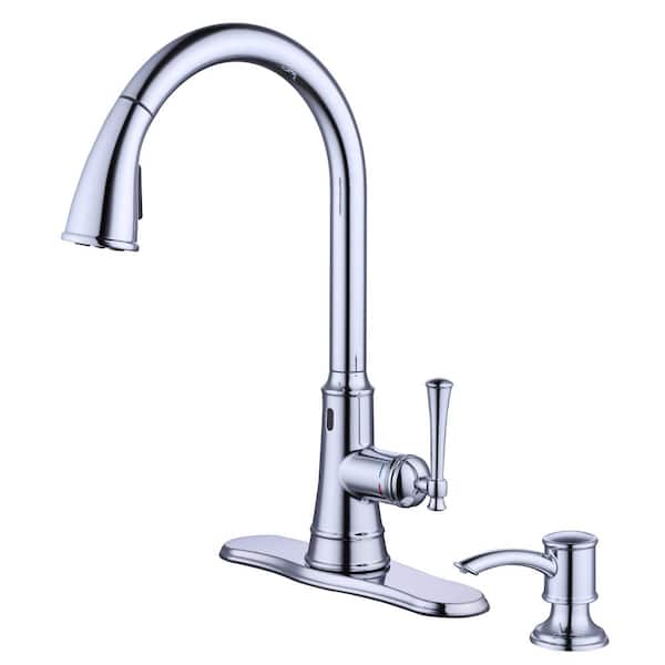 Glacier Bay Hemming 1-Handle Touchless Pull Down Sprayer Kitchen Faucet with TurboSpray, FastMount and Soap Dispenser in Chrome