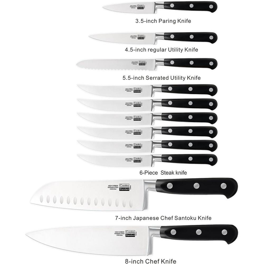 Cooks Standard High Carbon Stainless Steel Kitchen Knife Set with Block 12-Piece