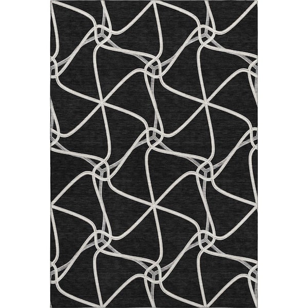 Addison Rugs Mayfield Premium Machine Washable Abstract AMF948 Black 2 ft. 6 in. x 3 ft. 10 in. Area Rug