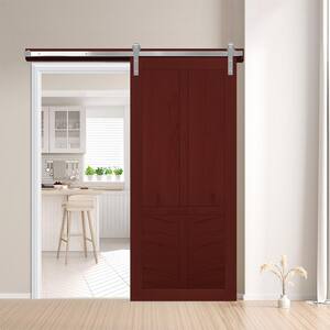 30 in. x 84 in. The Robinhood Red Wood Wood Sliding Barn Door with Hardware Kit in Stainless Steel