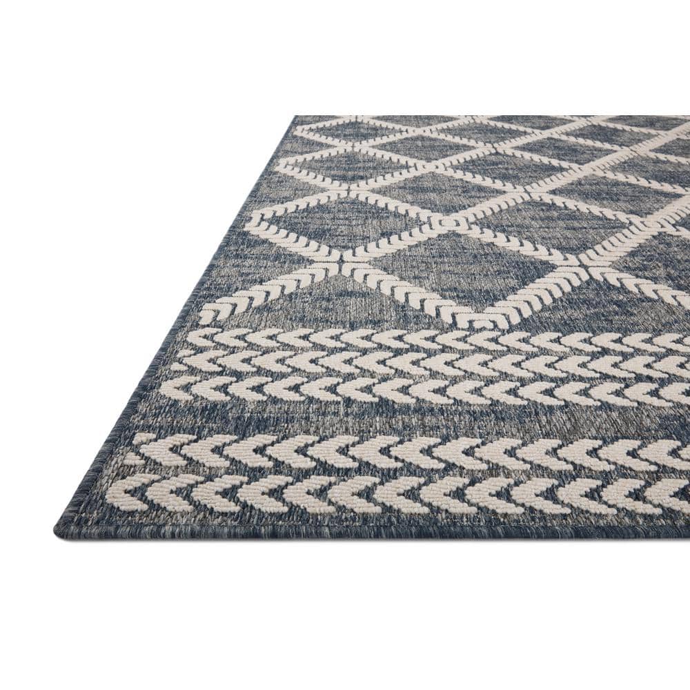 Denim and Ivory Geometric Synthetic Indoor/Outdoor Rug 2'-2" x 3'-9"