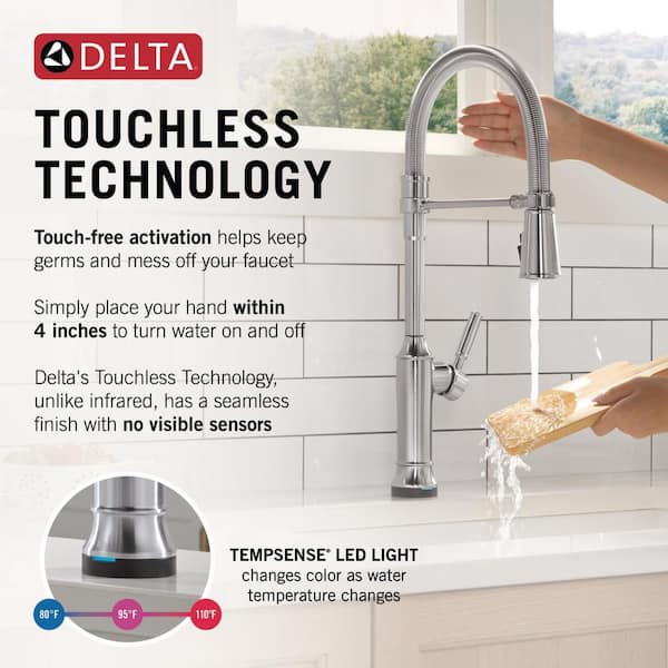 Renaldi Touch2O Spring Spout Arctic Stainless 23.13 in. H Pull Down Sprayer Kitchen Faucet 360° Spout Swivel