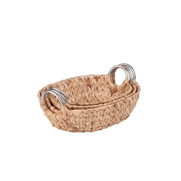 Honey-Can-Do Oval Water Hyacinth Basket Set with Metal Handles (3-Piece)