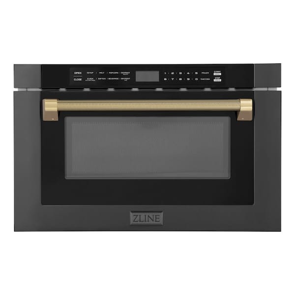 Autograph Edition 24 in. 1.2 cu. ft. Built-in Microwave Drawer in Black Stainless Steel Champagne Bronze Helix Hle