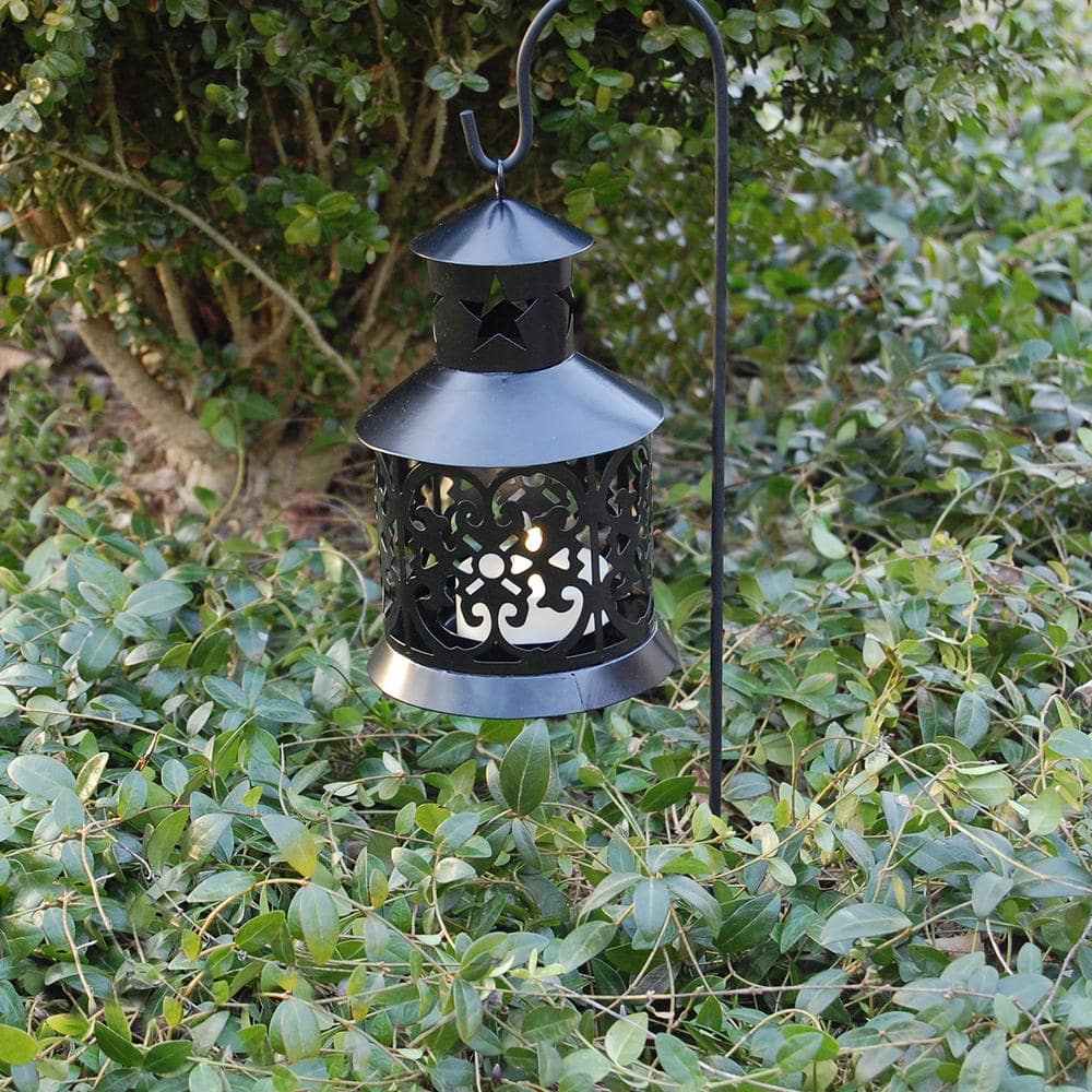 Contemporary Black Metal Hanging Lantern with Shepherd's Hook