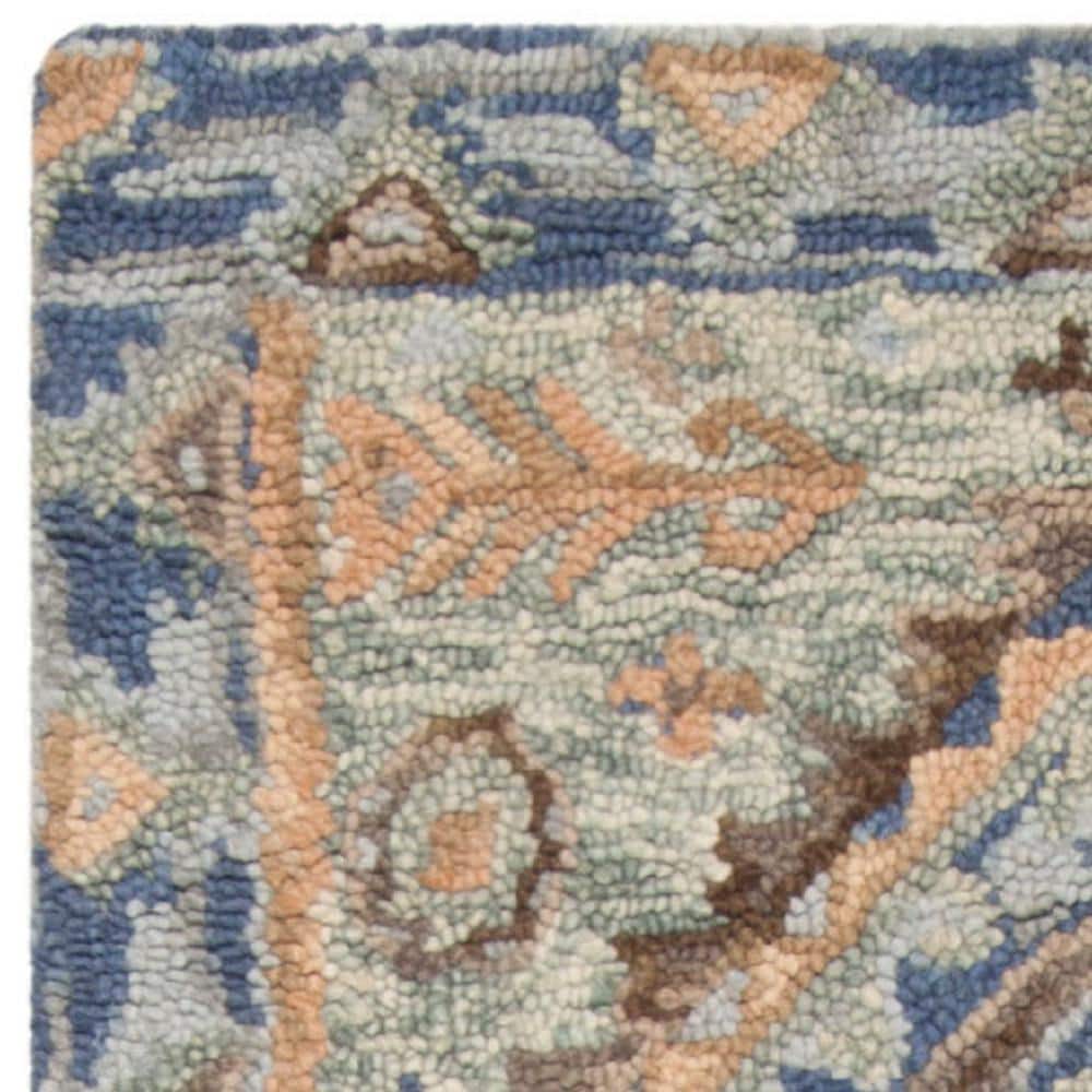 Handmade Tufted Floral Blue Wool Runner Rug 27" x 5"