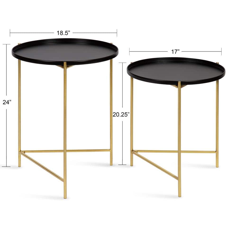 Ulani Modern Black and Gold Round Metal Nesting Side Table Set of 2