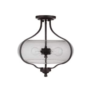 Serene 15.25 in. 2-Light Espresso Convertible Semi-Flush Mount with Seeded Glass Shade and No Bulbs Included