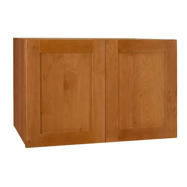 Home Decorators Collection Newport 36 in. W x 12 in. D x 24 in. H Assembled Plywood Wall Bridge Kitchen Cabinet in Cinnamon with Soft Close