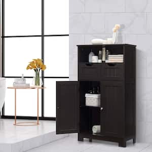 Espresso Wooden Floor Storage Cabinet For Livingroom Bathroom Office w/Open Shelf, 2 Doors and 2 Drawers