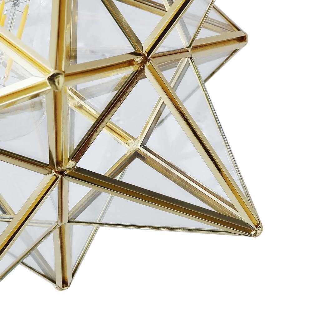 Brass Moravian Star Flush Mount Ceiling Light with Clear Glass