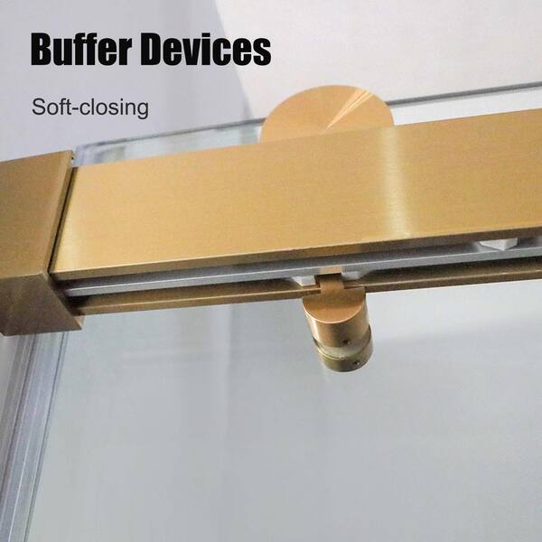 FORCLOVER 60 in. W x 76 in. H Double Sliding Frameless Soft Close Shower Door in Brushed Gold with 3/8 in. Clear Tempered Glass
