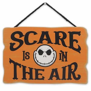 6 in. Orange Tim Burton's The Nightmare Before Christmas Scare is in the Air Halloween Hanging Wood Wall Decor