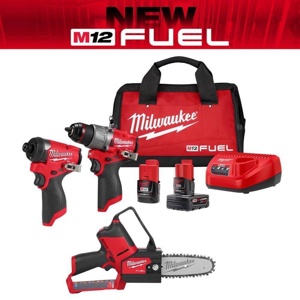 Milwaukee M12 FUEL 12-Volt Lithium-Ion Brushless Cordless Hammer Drill & Impact Driver Combo Kit w/M12 FUEL 6"" Hatchet Pruning Saw -  3497-22-2527-20