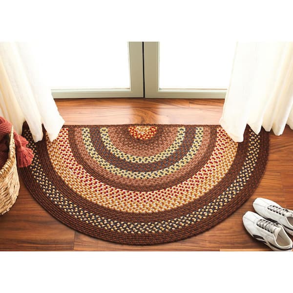 Braided Brown/Light Brown 2 ft. x 4 ft. Machine Washable Border Geometric Specialty Area Rug